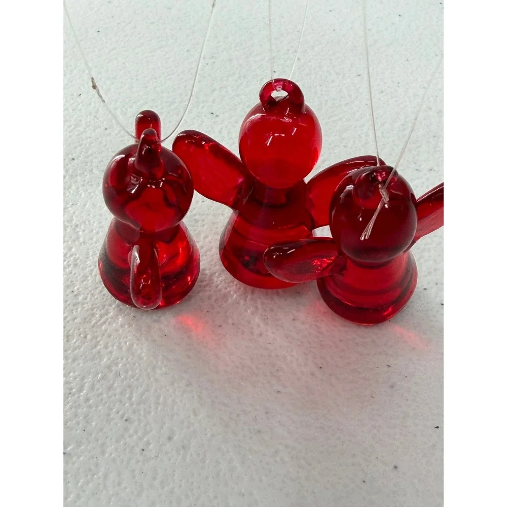Red Glass Angel Figurines Miniature Christmas Ornaments Set of 3 Ruby Red 1.25in